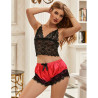 Subblime - 953966 Chemise De Nuit Décontractée En Soie + Pantalon En Dentelle Noir/Rouge L/Xl